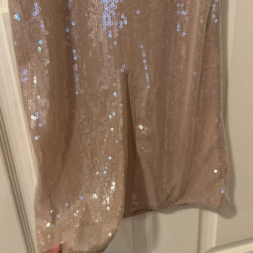 PrettyLittleThing Nude Celebrity Red Carpet Costume Gown Coverup Sequins Dress - Picture 9 of 12